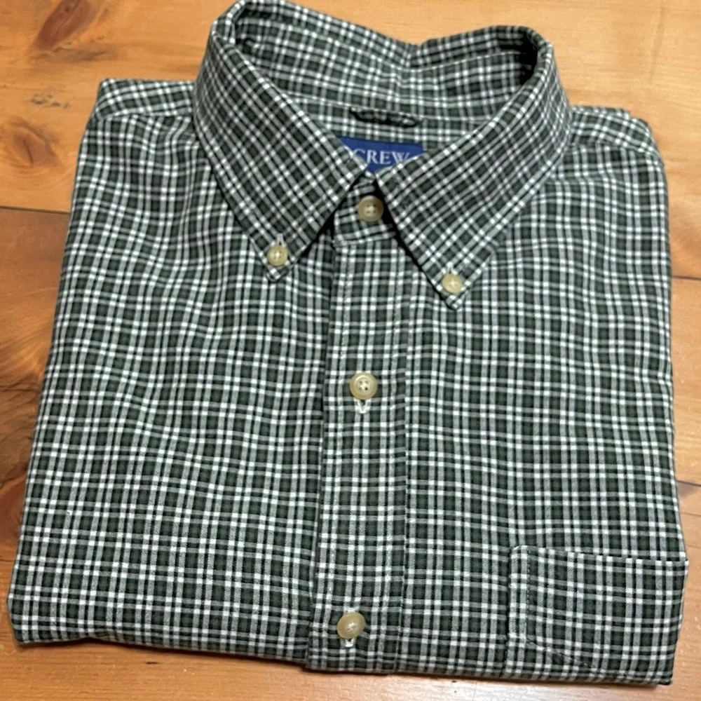J.CREW Button Down Plaid Shirt - dark green / white